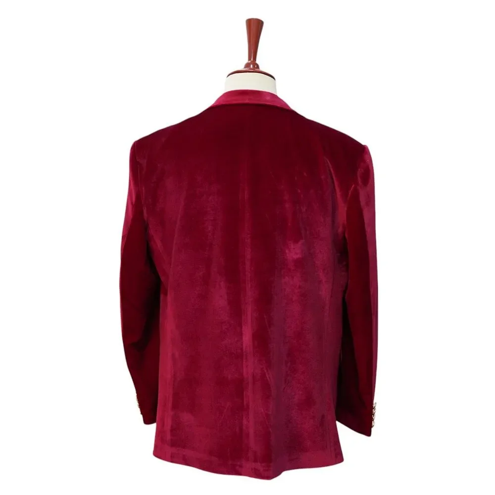 Mens 42R Burgundy Velvet Blazer Hand Embroidered Gold Paisley Tuxedo Suit Jacket
